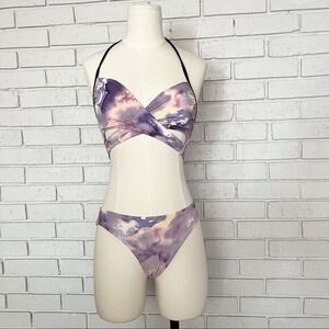 Pink Victoria's Secret Marble Purple Tie Dye Caged Back Wrap Halter Bikini
